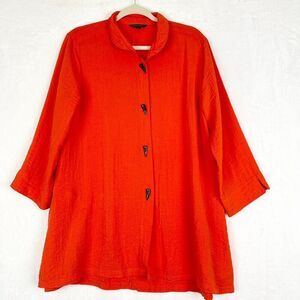 John Mark Wire Collar Button Up Tunic Size Large Orange Artsy Lagenlook NEW